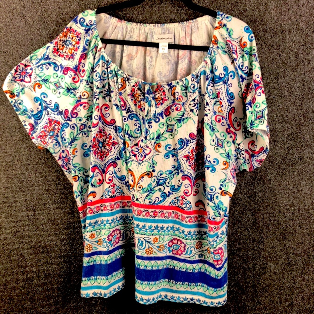 I.b. Diffusion Women’s Top Tunic 3X floral pull over top tie string Paisley boho